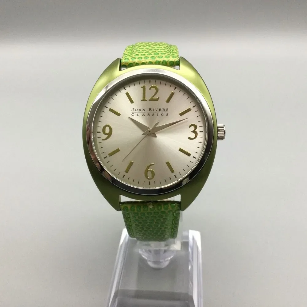 Joan Rivers Watch Women 40mm Silver Tone Green Leather Band New Battery - Picture 2 of 13